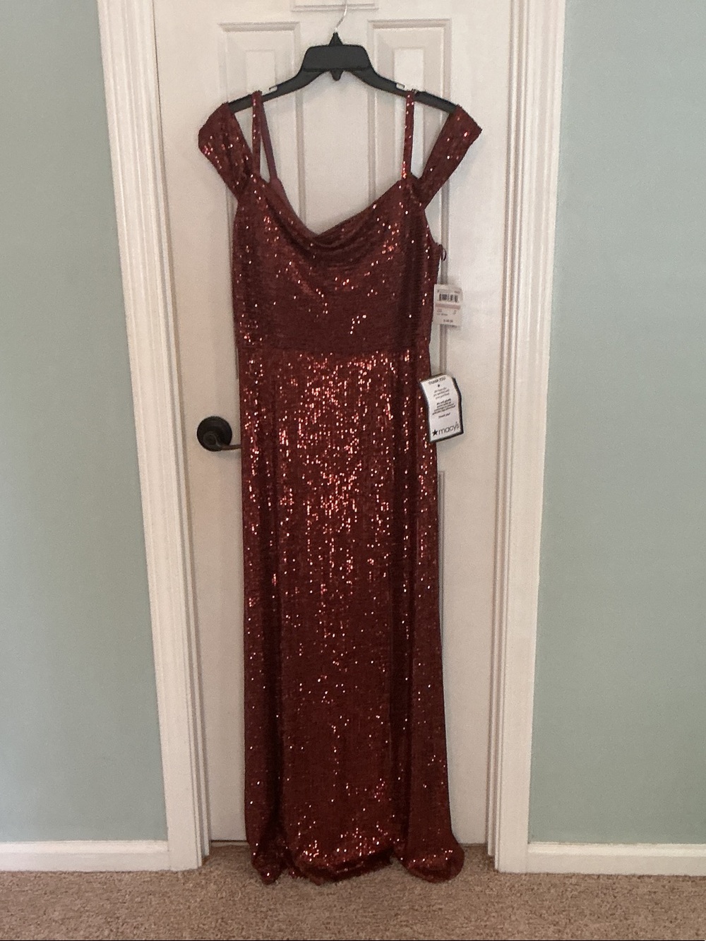 Macy's Bronze Sequin Evening Dress